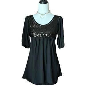 y2k black sequin babydoll top